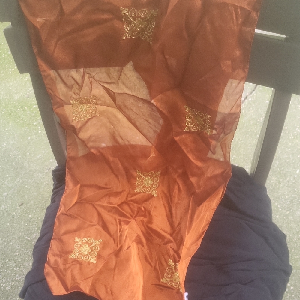 Elegant Orange Scarf with Gold Embroidery